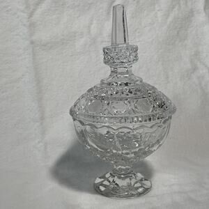 Cut Crystal Glass Vintage Candy Bowl with Cover 8” Tall 4.5” Wide W/ Base
